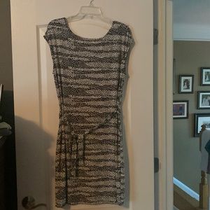 Sleeveless black and white striped dress